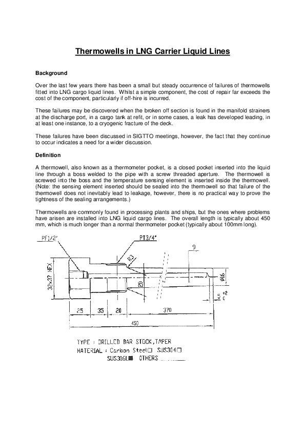 Thermowells in LNG Carrier Liquid Lines